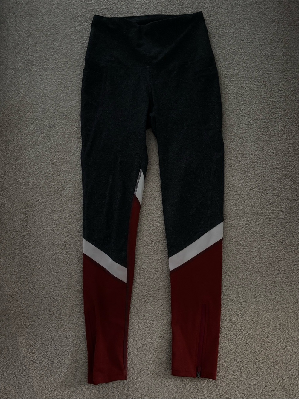 Black and Burgundy Colorblock High-Waist Leggings
